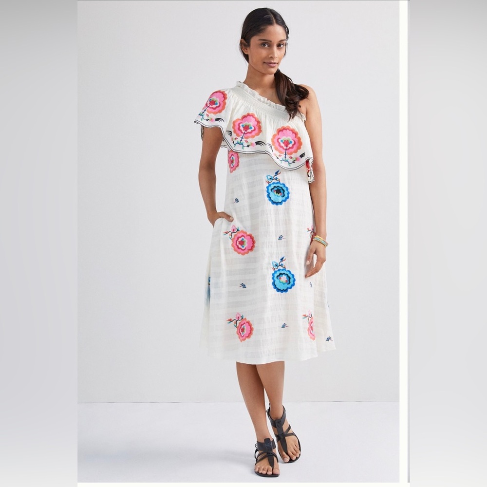 ANTHROPOLOGIE ONE SHOULDER MIDI DRESS SMALL